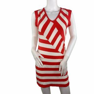 Cenit Knit Coral Cream Striped V Neck Dress M
